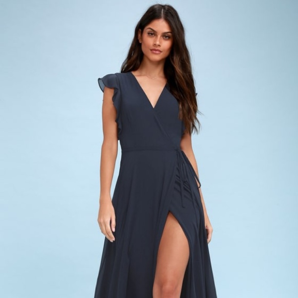 Lulu’s Crescendo Wrap Dress, Navy Blue, Size L
